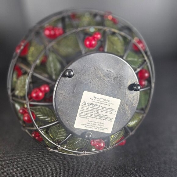 Black Metal With Green Glass Leaves And Red Berries Votive Candle Holder Kohls - Picture 4 of 11